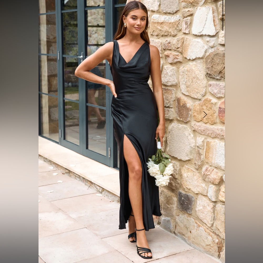 Hello Molly THE LORETTA COWL SATIN MAXI DRESS BLACK